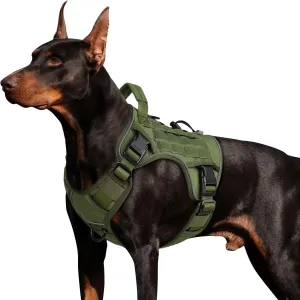 WINGOIN Tactical Dog Harness for Large Dogs, Heavy Duty No Pull Dog Harness with Handle, Adjustable Reflective Military K9 German Shepherd Big Size Dog Vest for Training, Walking, Hiking, Green (L)