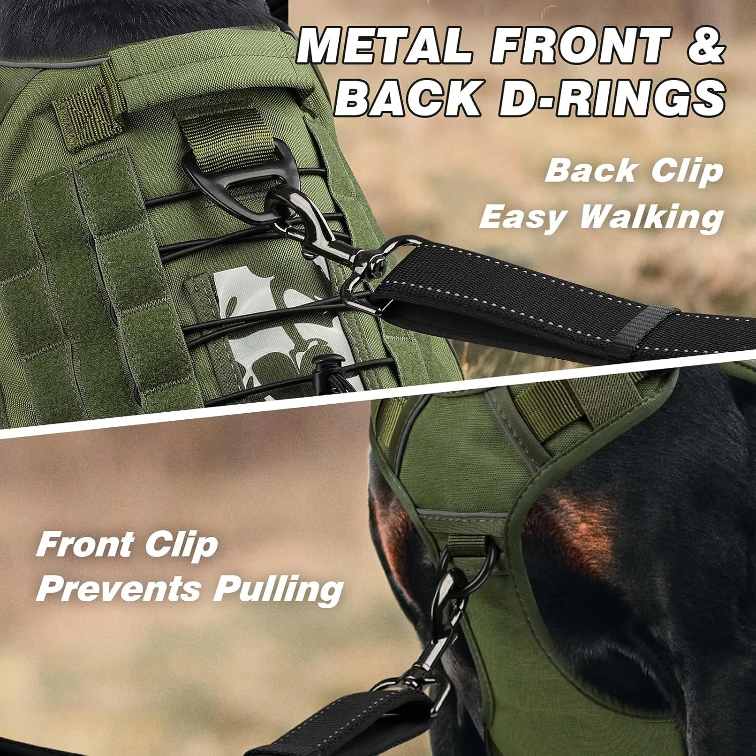 WINGOIN Tactical Dog Harness for Large Dogs, Heavy Duty No Pull Dog Harness with Handle, Adjustable Reflective Military K9 German Shepherd Big Size Dog Vest for Training, Walking, Hiking, Green (L)