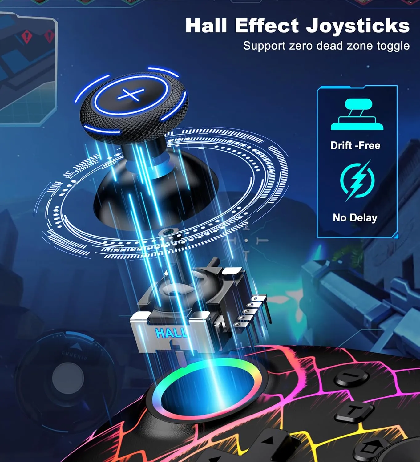 Wireless PC Controller, Bluetooth Controller, with Hall Effect Joysticks & Triggers, No Dead Zone, No Stick Drift, Controller for PC, Switch, iOS and Android, Cool Dynamic Light, 1000mAh Battery