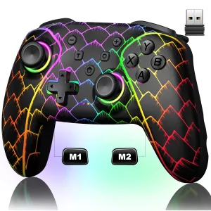 Wireless PC Controller, Bluetooth Controller, with Hall Effect Joysticks & Triggers, No Dead Zone, No Stick Drift, Controller for PC, Switch, iOS and Android, Cool Dynamic Light, 1000mAh Battery