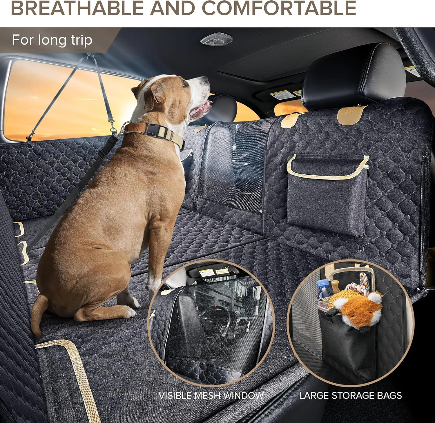 XL Truck Back Seat Extender for Dogs, Hard Bottom Dog Car Seat Cover for Back Seat, Heavy Duty Dog Hammock for Aggressive Chewers, Waterproof Pet Seat Covers for Trucks, F150, Ram1500, Large SUV