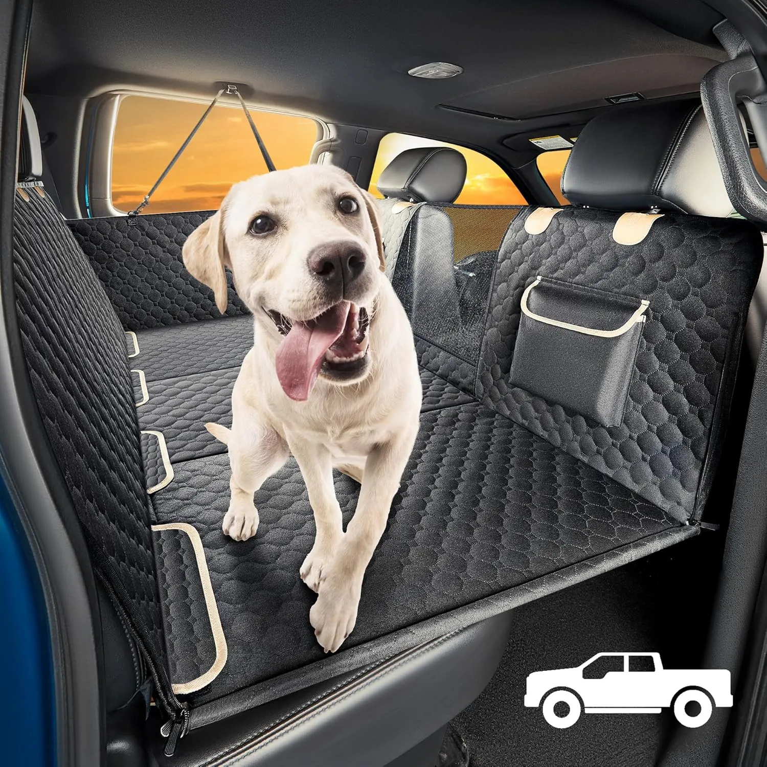 XL Truck Back Seat Extender for Dogs, Hard Bottom Dog Car Seat Cover for Back Seat, Heavy Duty Dog Hammock for Aggressive Chewers, Waterproof Pet Seat Covers for Trucks, F150, Ram1500, Large SUV