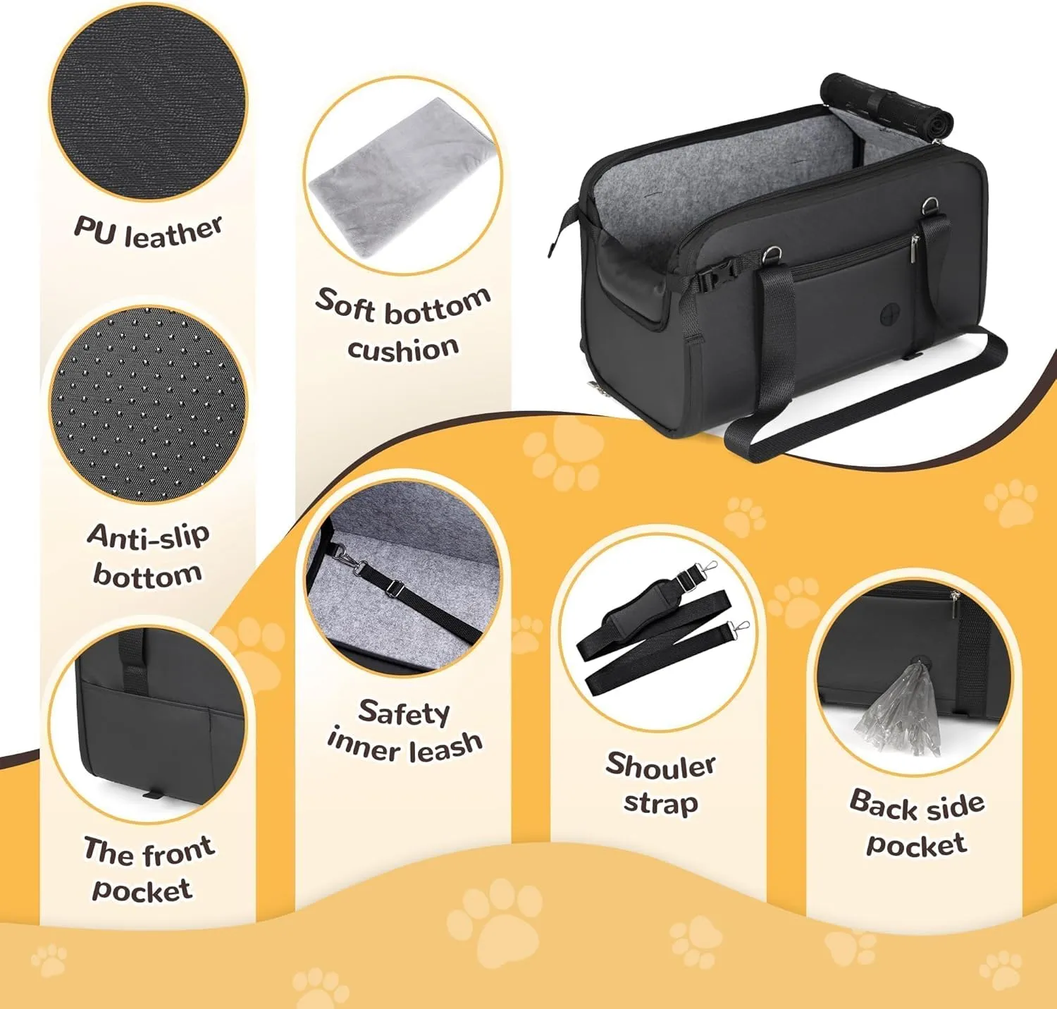 YUDODO 18 lbs Pet Dog Car Seat Large Center Console (Width >9in) Puppy Cat Travel Portable Booster Seat Anti-Slip Dog Car Bed Carseat PU Leather Dark Black