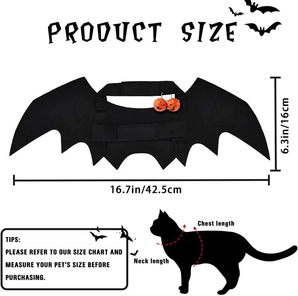 YUJUN Cat Halloween Costume Pets Bat Wing with Pumpkin Shaped Jingle Bells Accessory for Puppy Kitten Halloween Party Costume Supplies