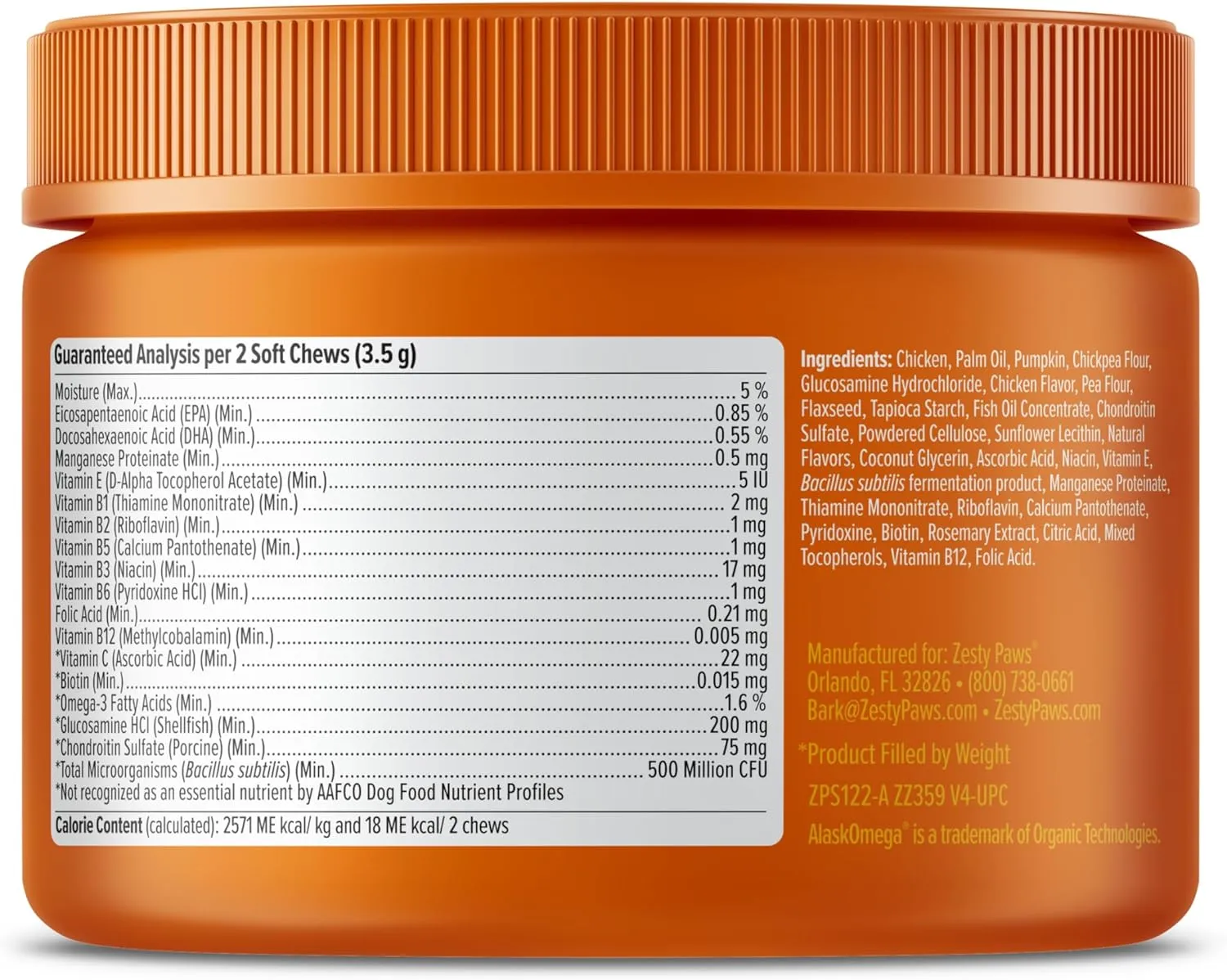 Zesty Paws Dog Multivitamin, Chewable Dog Vitamins and Supplements for Hip & Joints, Skin & Coat, Omega 3 Fish Oil for Dogs- Senior & Puppy Multivitamin - Chicken Mini Bites- 90ct